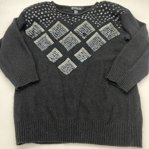 Le Chois VTG beaded black sweater silk nylon angora wool blend size medium